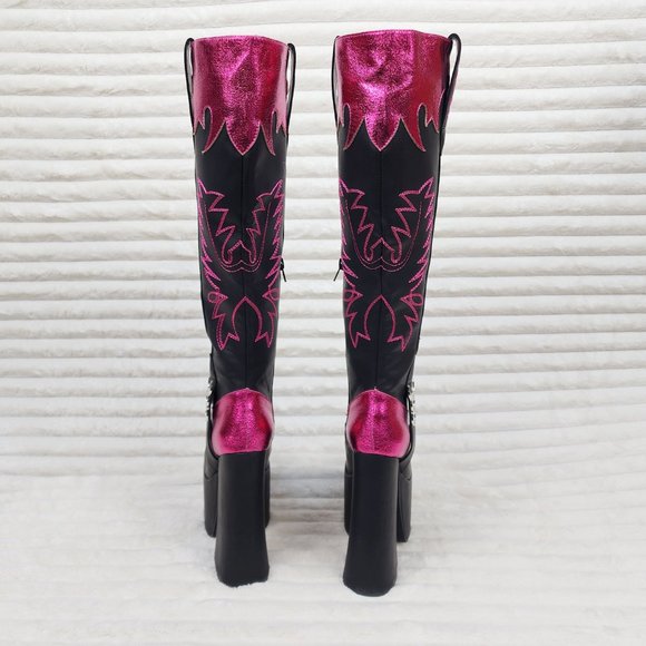 Free Your Mind Western Designed Platform Chunky Heel Knee Boots Festival Gothic - Picture 4 of 17